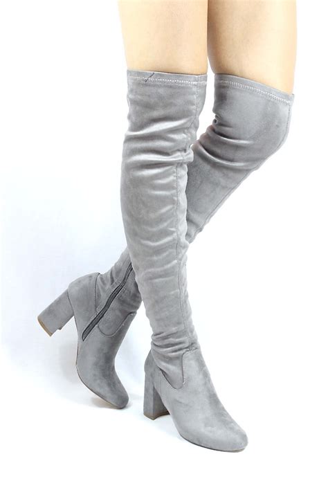 Republic Andra Grey Wowtrendz Thigh High Chunky Heel Shoe Boots