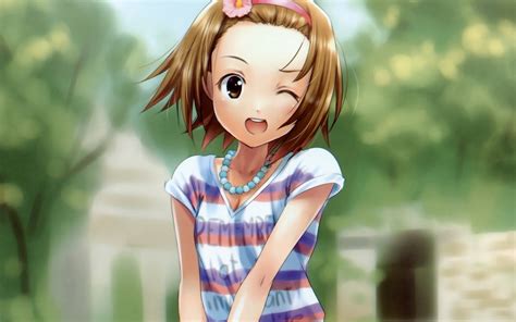 wallpaper anime girl shirt necklace smiling 1920x1200