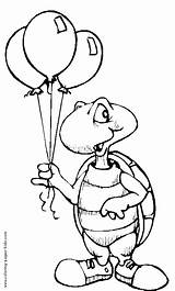 Coloring Birthday Pages Kids Printable Turtle Color Happy Holiday Balloons Sheet Sheets Holidays Colouring Print Book Adults Season Animal Drawings sketch template