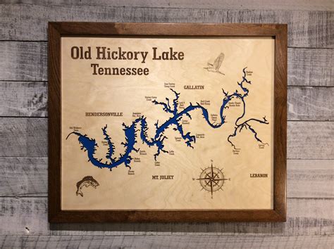 hickory lake tennessee wooden lake map laser engraved etsy