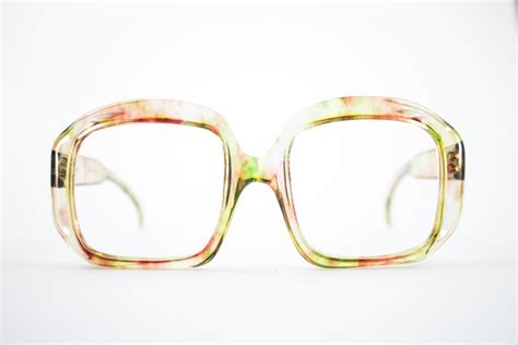 vintage 70s glasses oversized clear rainbow eyeglass frame nos