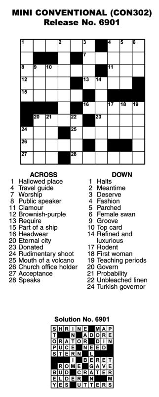 mini conventional crossword