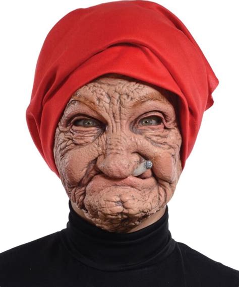 Old Nana Woman Granny Latex Wrinkled Face Head Scarf Mask Costume