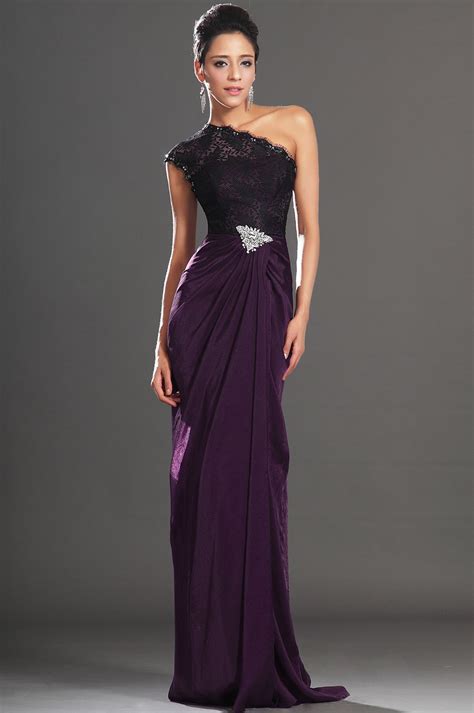 edressit dark purple  lace shoulder high split evening dress bridesmade dresses evening