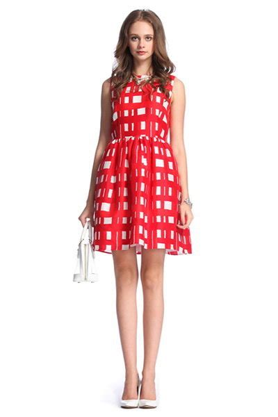 Red Plaids Prints Waist Collected Tank Dress Avery Couture