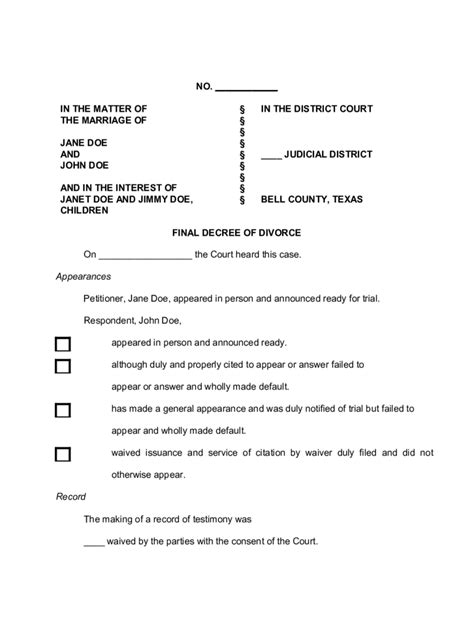 texas divorce forms  templates   word excel  print