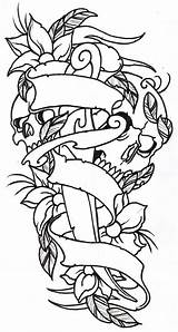 Skulls Tattoo Outline Flower Dagger Flowers Skull Tattoos Designs Coloring Pages Traditional Rose Sleeve Deviantart Vikingtattoo Roses Flash Stencils Skeleton sketch template