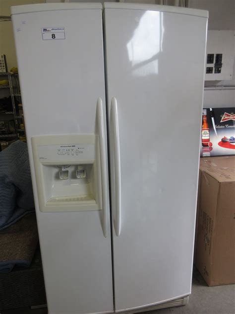 white kitchenaid superba double door ksracmw fridge  waterice dispenser runs cold