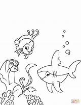 Coloring Shark Coral Pages Fish Reef Cute Printable sketch template
