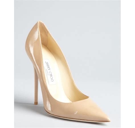 lyst jimmy choo nude patent leather anouk pointed toe stilettos  natural