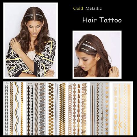 1pcs new flash leaf gold temporary hair tattoo sexy women hair wrist