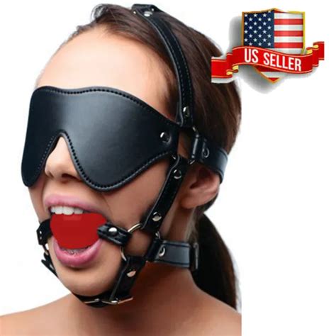 Open Mouth Ball Gag Head Harness Strap Blindfold Eye Mask Bondage Bdsm