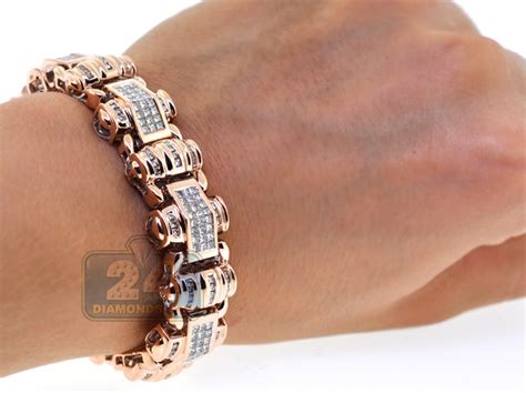 Mens Diamond Link Bracelet 14K Rose Gold 9.11 ct 19mm 8.5"
