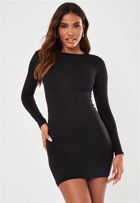 black basic long sleeve crew neck mini dress missguided