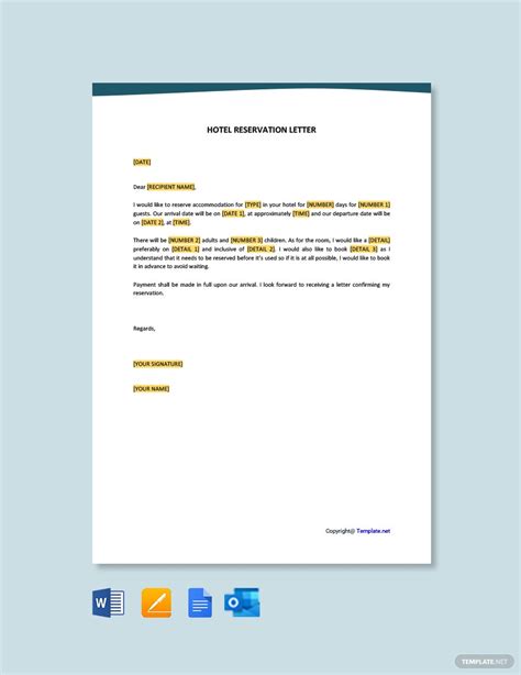 hotel reservation letter template  google docs pages word outlook