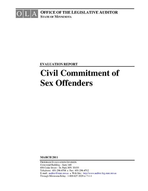 Civil Commitment Of Sex Offenders Mn Office Of The Legislative Auditor