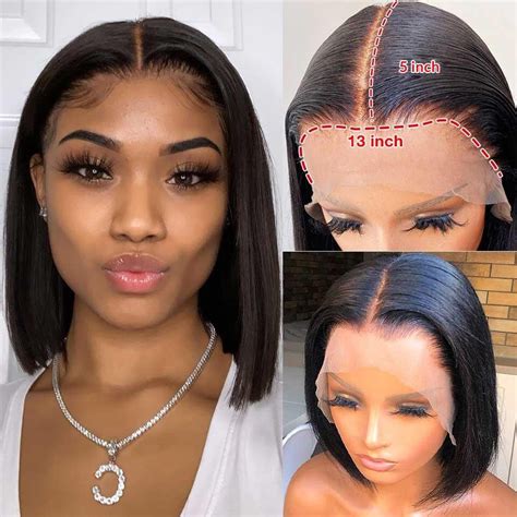 bob wig straight lace front human hair wigs  part hd transparent lace frontal wig remy