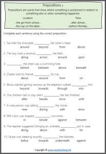 pin  preposition worksheets