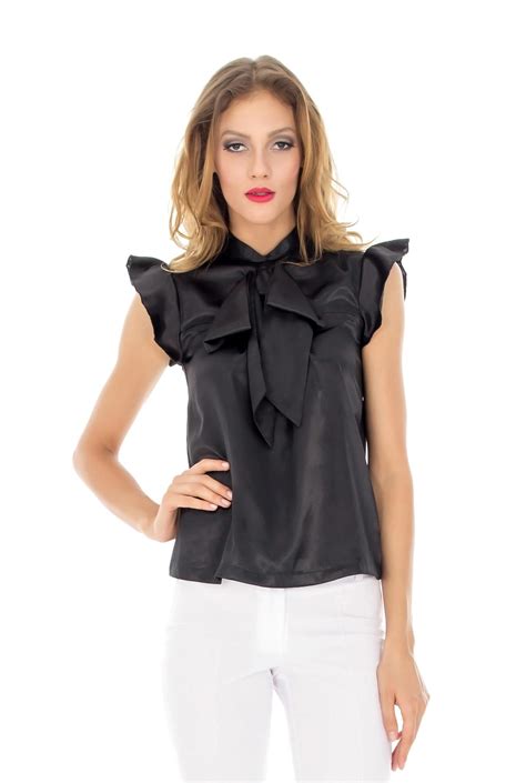 black satin bow blouse with frilled sleeves disappointed