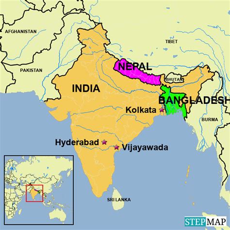 stepmap india bangladesh nepal landkarte fuer india