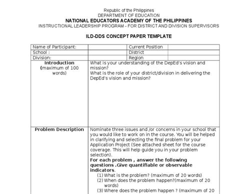concept paper    concept note templates  sample