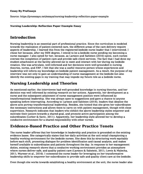 nursing leadership reflection paper   essay term paper