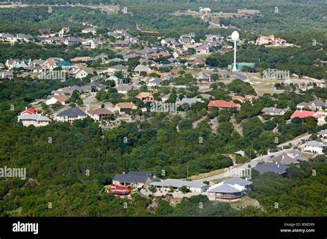 aerial view  kerrville texas neighborhood serviced  water stock