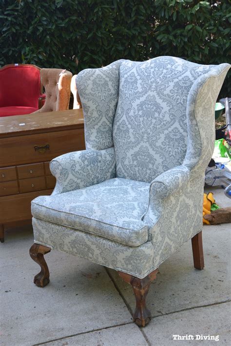 reupholster  wingback chair  step  step tutorial