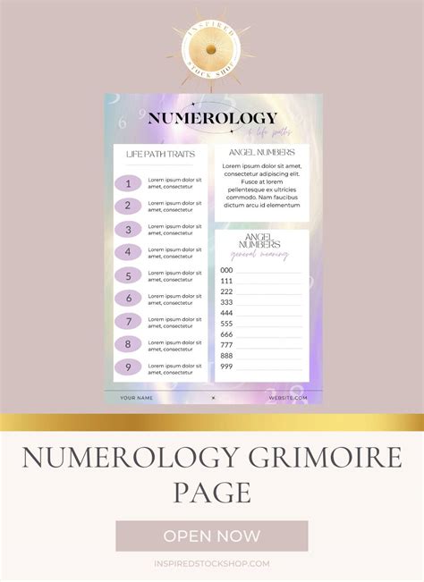 numerology grimoire page inspired stock shop