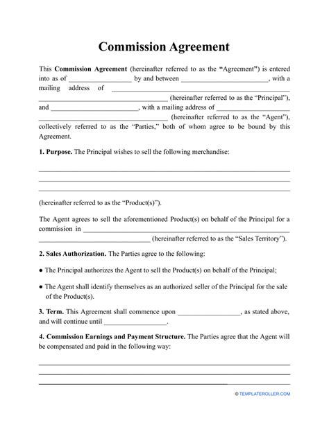 commission agreement template fill  sign