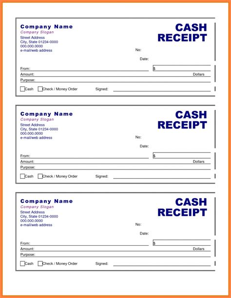 cash receipt sample template business format