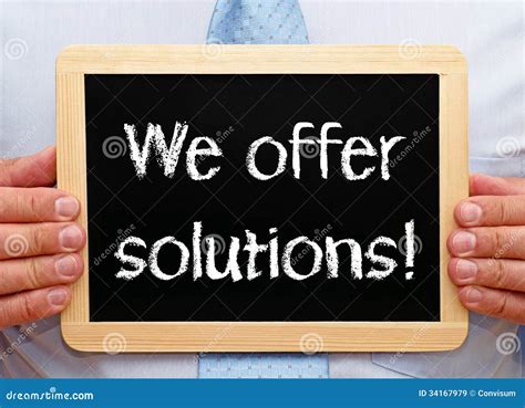 offer solutions stock image image  holding sign