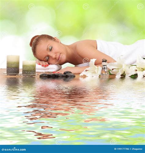 young healthy girl resting   spa salon stock photo image