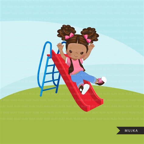 playground clipart black girl on slide outdoors park