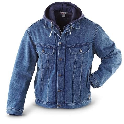 work king® fleece lined denim hooded jacket deep wash blue 232716