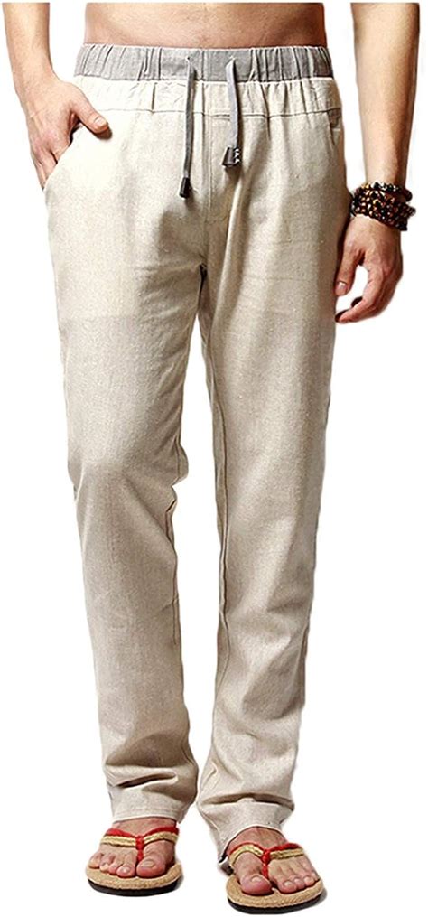 hx fashion pantalones sueltos transpirables de lino comodos  hombres tamanos comodos
