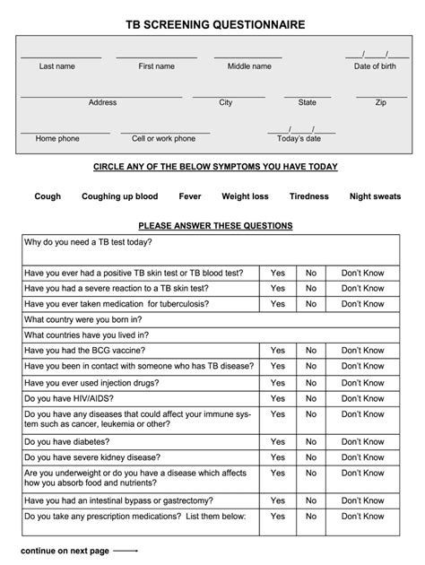 template printable tb test form  employment