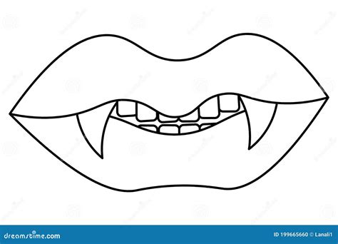 vampire mouth sketch sharp fangs vector illustration dangerous lips