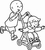Coloring Caillou Pushing Rosie Stroller Pages Wecoloringpage sketch template