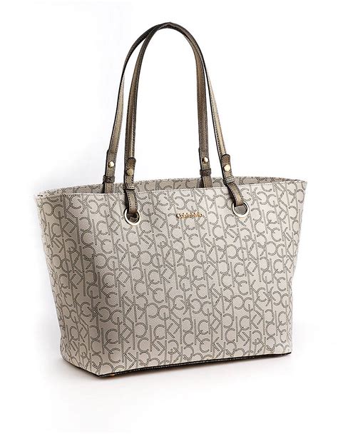 Calvin Klein Monogram Leather Tote Bag In Natural Lyst
