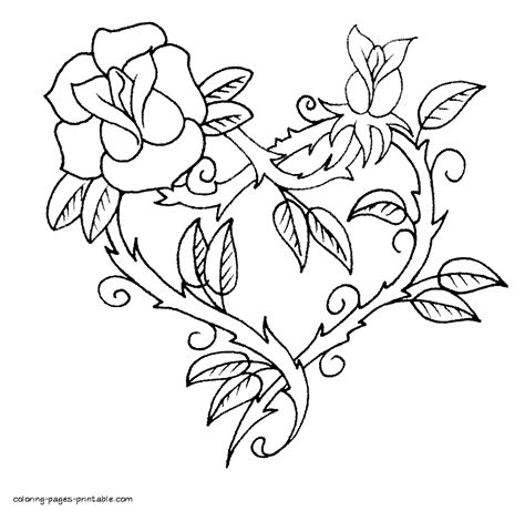 roses heart coloring page  valentines day rose coloring pages