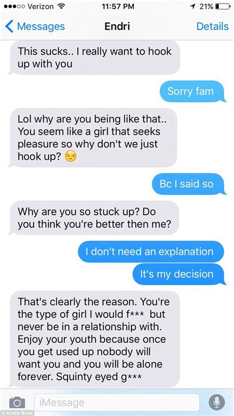 arielle musa shares text rant she received from her tinder date for refusing to sleep with him