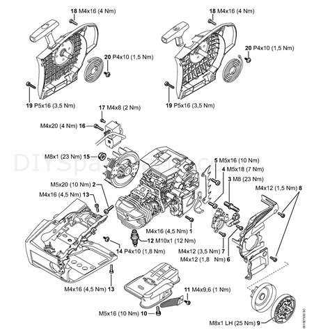 stihl ms  chainsaw ms cm  mix parts diagram tightening torques