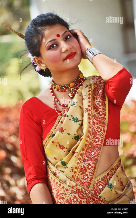 Indian Girl In Traditional Assamese Bihu Attire Pune Maharashtra