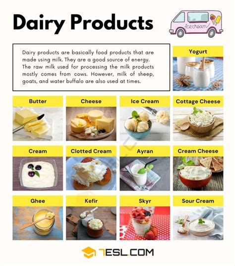 dairy products list  dairy products  fascinating facts esl