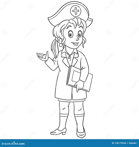 coloring page  nurse female doctor stock vector illustration