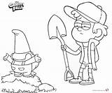 Gravity Falls Dipper Coloring Pages Pines Gnomes Printable Digging Gnome Bill Shovel Print Color Kids Cartoon Template sketch template