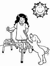 Coloring Dog Pages Disability Playing Girl Disabilities Her Color Clipart Wheel Chair Disable Stick Kid People Kidsplaycolor Play Fun Wheelchair sketch template