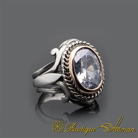white zircon oval silver men ring boutique ottoman exclusive