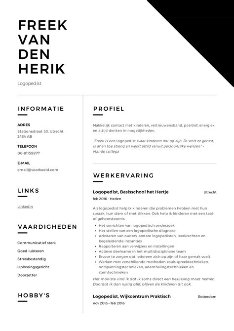 black  white resume template   words freek van herk